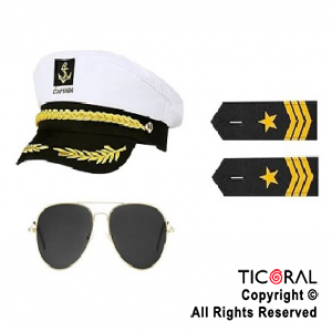 SET DISFRAZ CAPITAN CON GORRO ANTEOJO Y CHARRETERA x 1